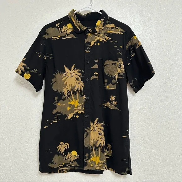 Billabong Mens Tropical Black Button Down Shirt - Picture 1 of 12